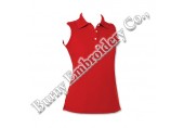 Women Red Sleeveless Polyester Cotton T-Shirts Polo Shirts